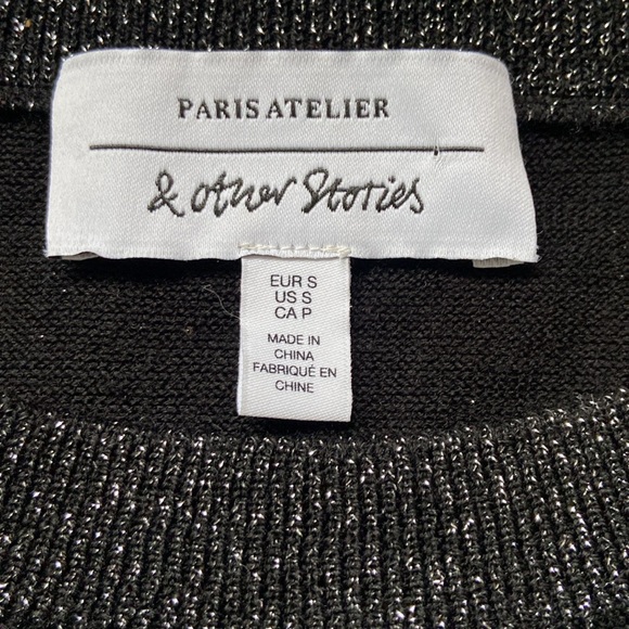 & Other Stories Metallic Knit Crewneck Sweater Black Silver Small - Picture 4 of 17